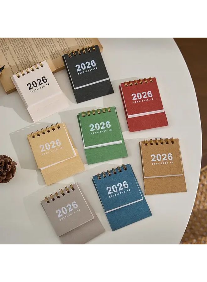 Beige 5pcs Set 2026 Mini Desk Calendar with 4 Color Pens Planner Office Stationery - Image 2